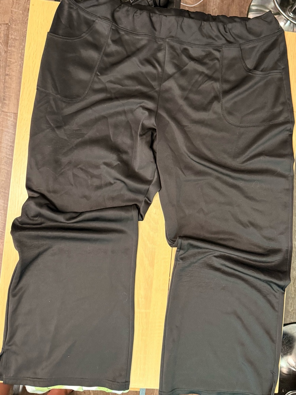Green Tea Black Pull-On Straight Wide Leg Lounge Pants with Front Pockets